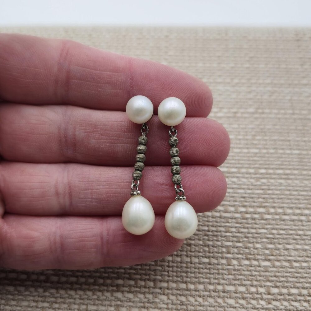 Sterling Silver Double Pearl Earrings A1842